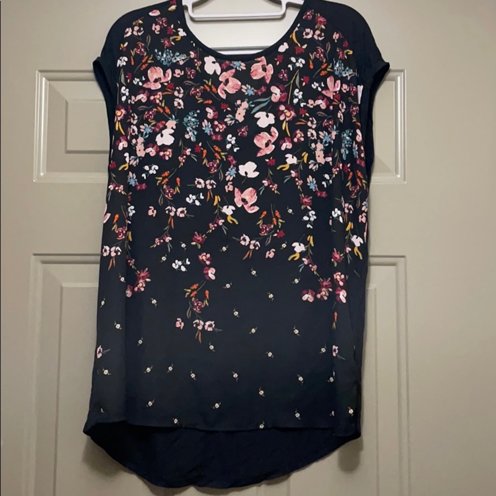 Sleeveless/cap sleeve mixed media floral blouse